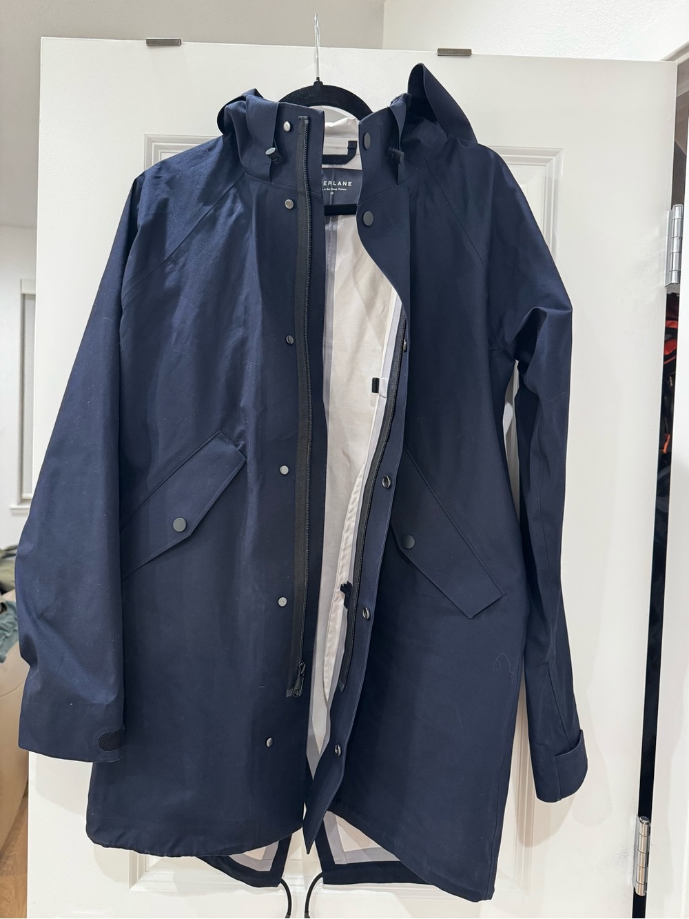 Everlane Waterproof Navy Hooded Raincoat for Men - Modern Parka